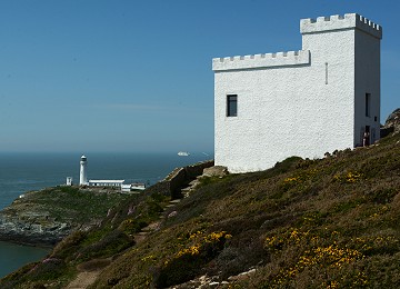 Elin's Tower and South Stack lighthouse with Irish ferries