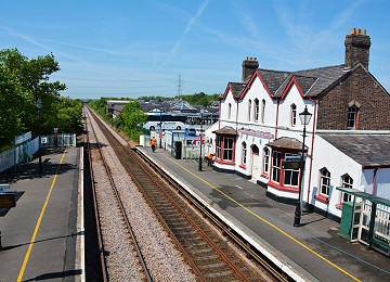 The station and platform at Llanfairpwll railway from the footbridge