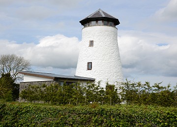 Melin Sguthan windmill in Gaerwen on Anglesey in spring