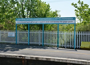 The longest name in Europe sign at Llanfairpwll railway station