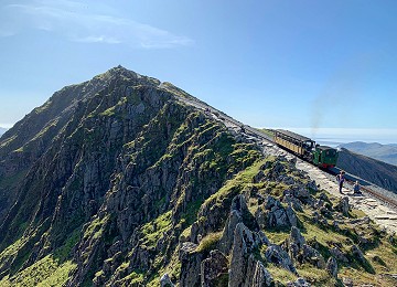Train going up Snowdon in the summer
