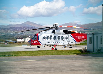 HM Coastguard helicopter at Caernarfon Airport