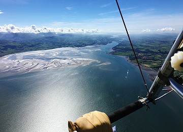 Looking down Menai Strait and Anglesey from Microlight