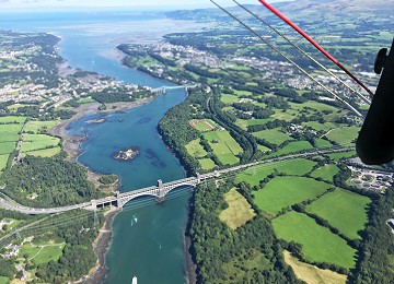 The Menai Suspension and Britannia bridges from Microlight